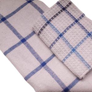 set theedoen en vaatdoek - ecru met blauwe ruit