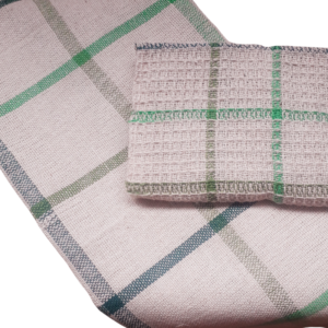 creme met groen geruite cadeauset van theedoek en vaatdoek