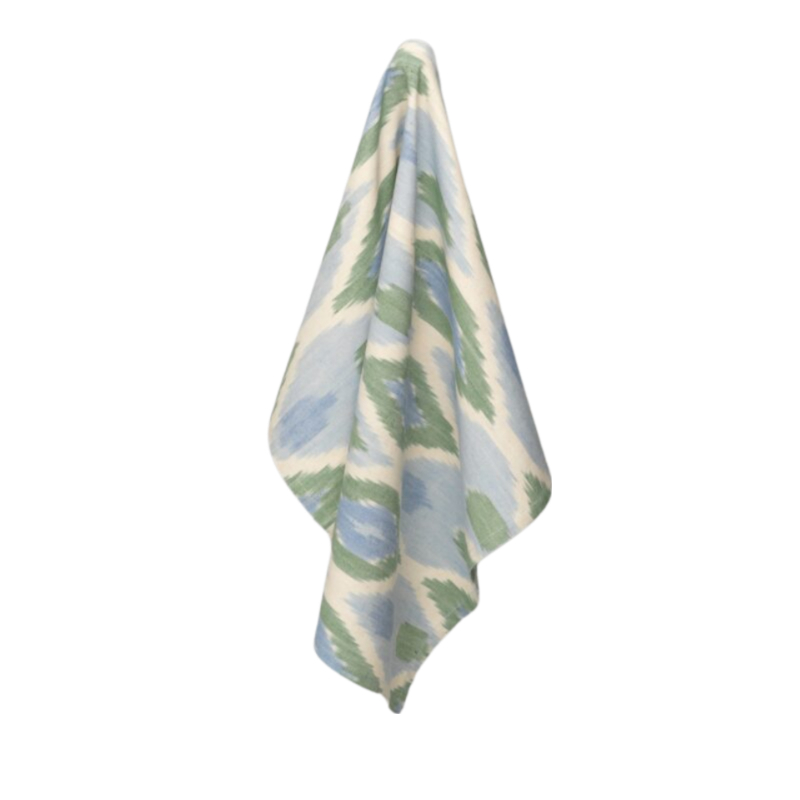 handgeweven ikat theedoek van katoen in blauw groen