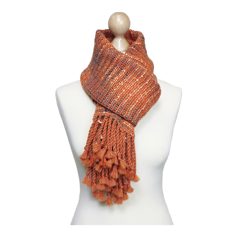 Oranje | handgeweven sjaal van oranje restgarens - Afbeelding 2