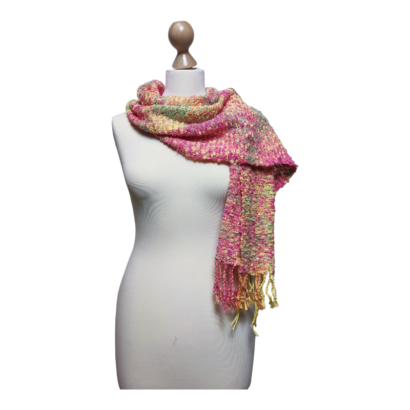 Snoepje | handgeweven sjaal in roze en geel - Afbeelding 3