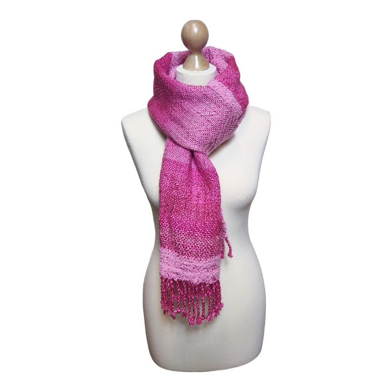 Roze | handgeweven sjaal van restanten roze garen - Afbeelding 2