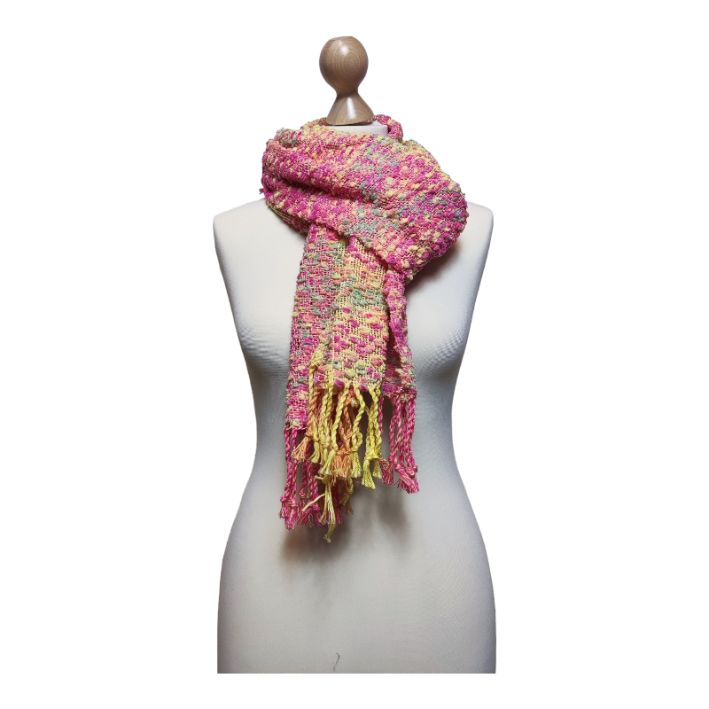 Snoepje | handgeweven sjaal in roze en geel - Afbeelding 2