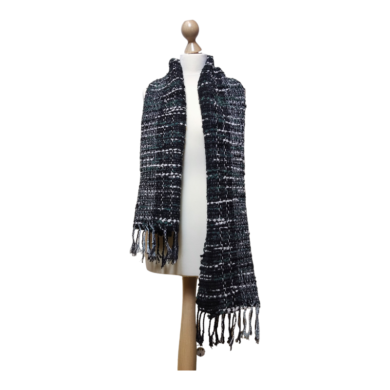 Stoer | handgeweven sjaal in zwart en grijs - Afbeelding 3