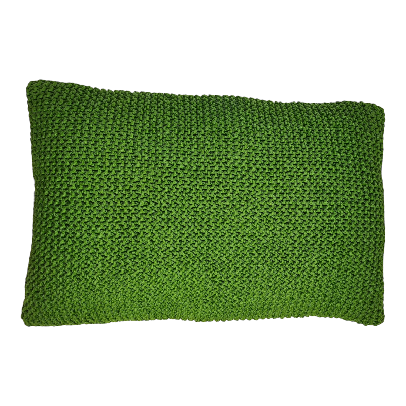 fleur groen handgebreid kussen met een gebloemde achterkant