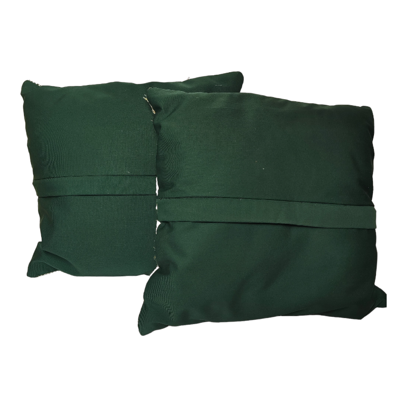 groene achterzijde met blinde rits van handgeweven kussen