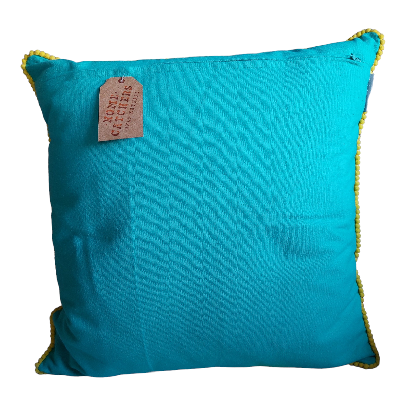 achterzijde kussen met kleurrijk varken