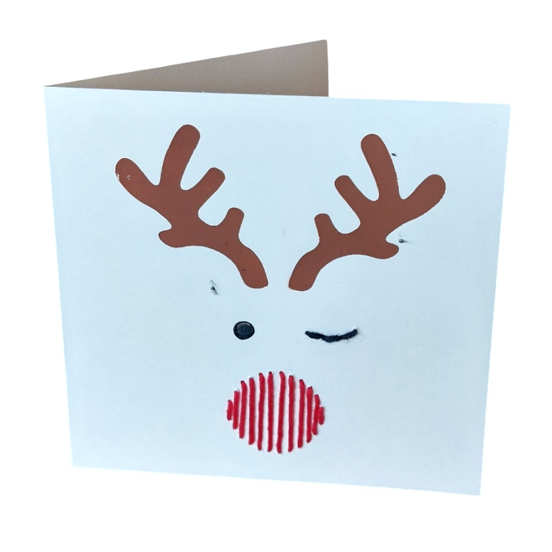 geborduurde kerstkaart met Rudolph