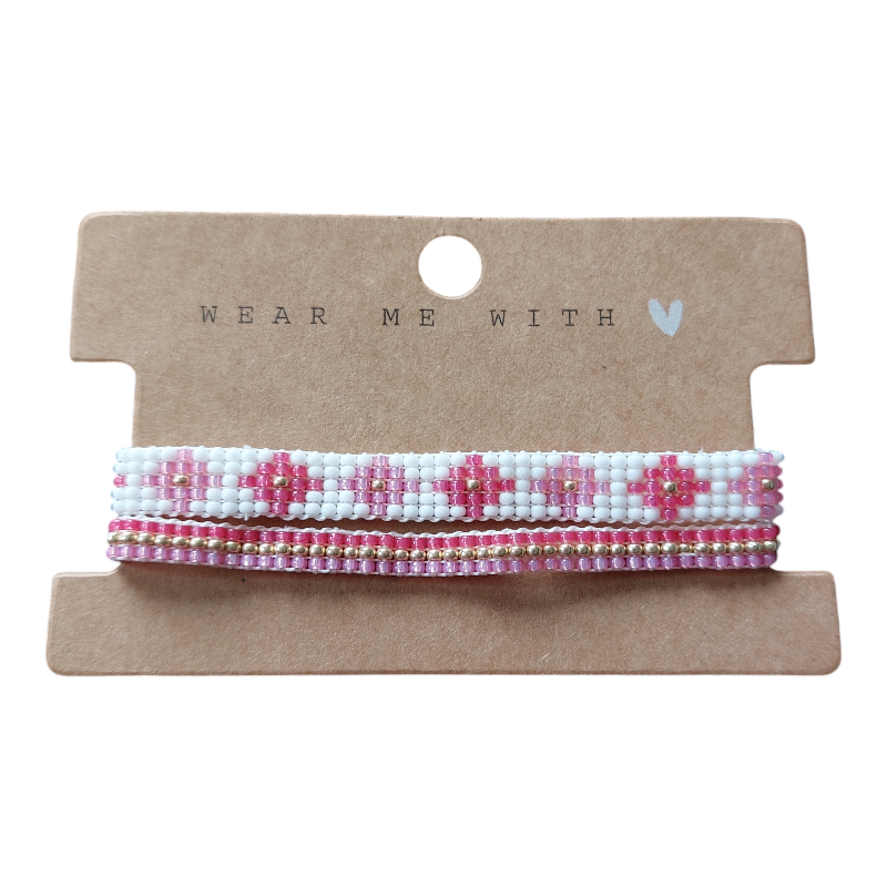 geweven kralenarmband in roze-wit-goud