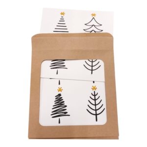 doosje met 10 kerstkaarten met 4 kerstbomen en geborduurde sterren