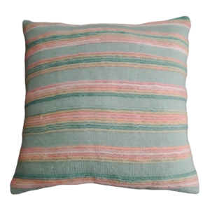 handgebreid ribbel kussen in pastelkleuren