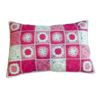 roze met wit gehaakt kussen 60 x 40 met denim achterkant