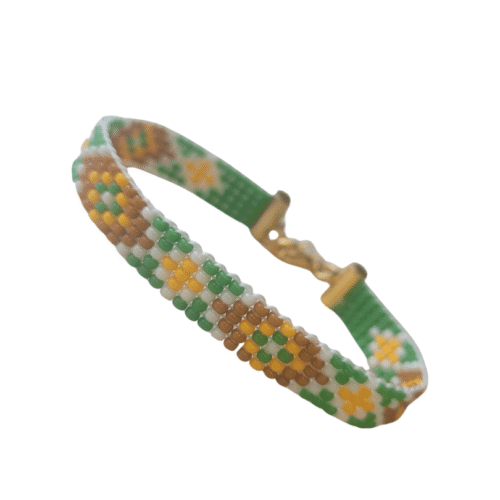 armband met groen en geel mozaiek patroon - geweven met kralen